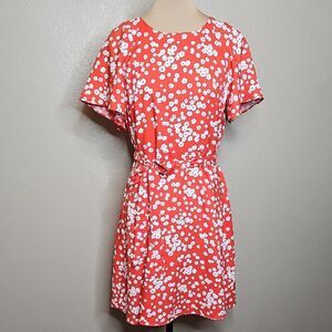 Banana Republic Red Floral Print Tie‎ Waist Fit N Flare Flutter Sleeve Dress 6